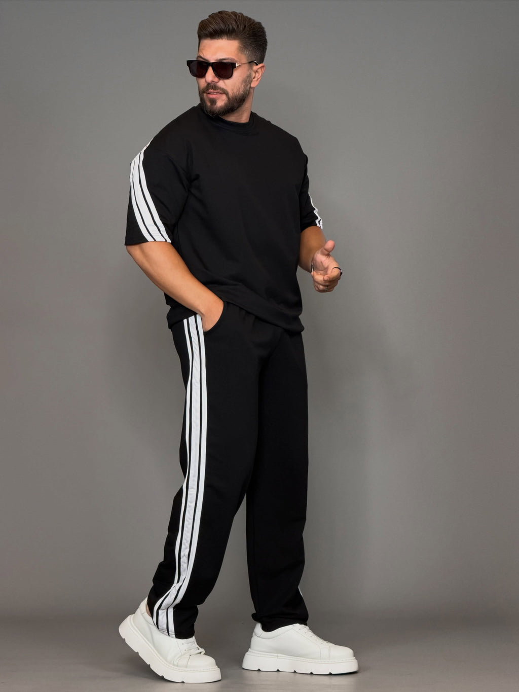 Buy1 Get1 free Men's Premium Cotton Twin Stripe Co-Ord Set
