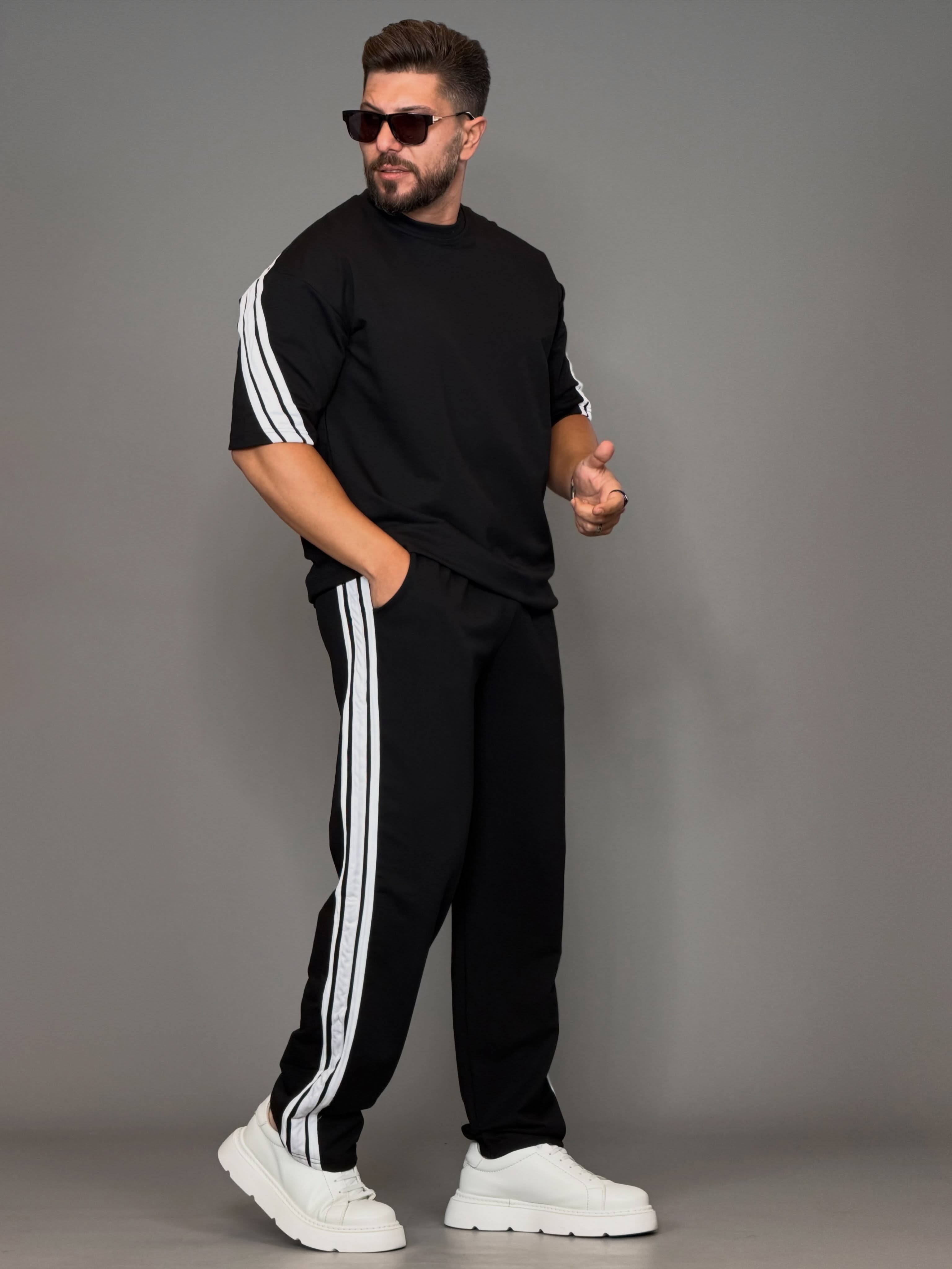 Buy1 Get1 free Men's Premium Cotton Twin Stripe Co-Ord Set