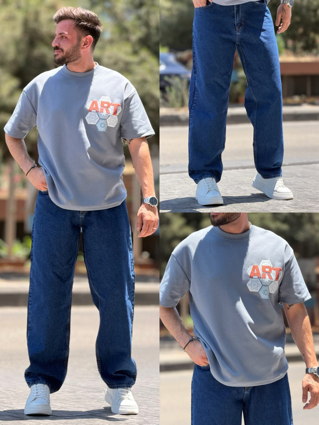 Men's Premium Oversized Graphic T-Shirt with Wide-Leg Pants