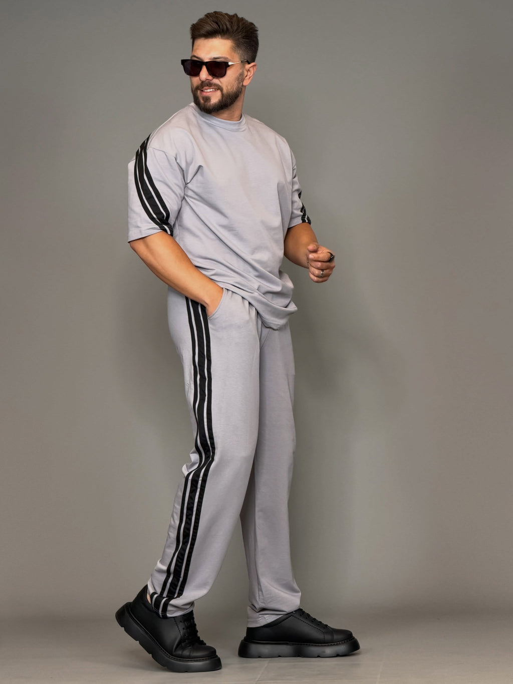 Buy1 Get1 free Men's Premium Cotton Twin Stripe Co-Ord Set
