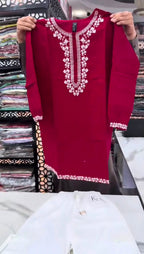Pack of 2 Women's Embroidered Kurti & Trouser Co-Ord Set