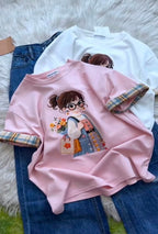 Women's Cartoon Graphic T-Shirt & Denim Culotte Set