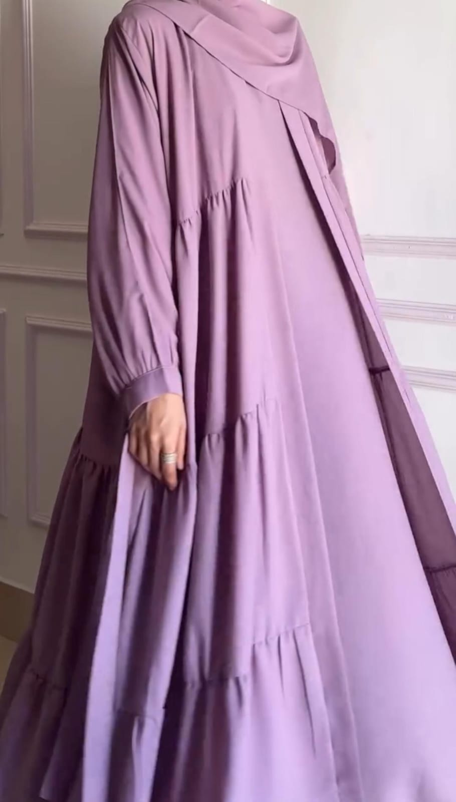 Modest Two-Piece Open Abaya Set With Scarf
