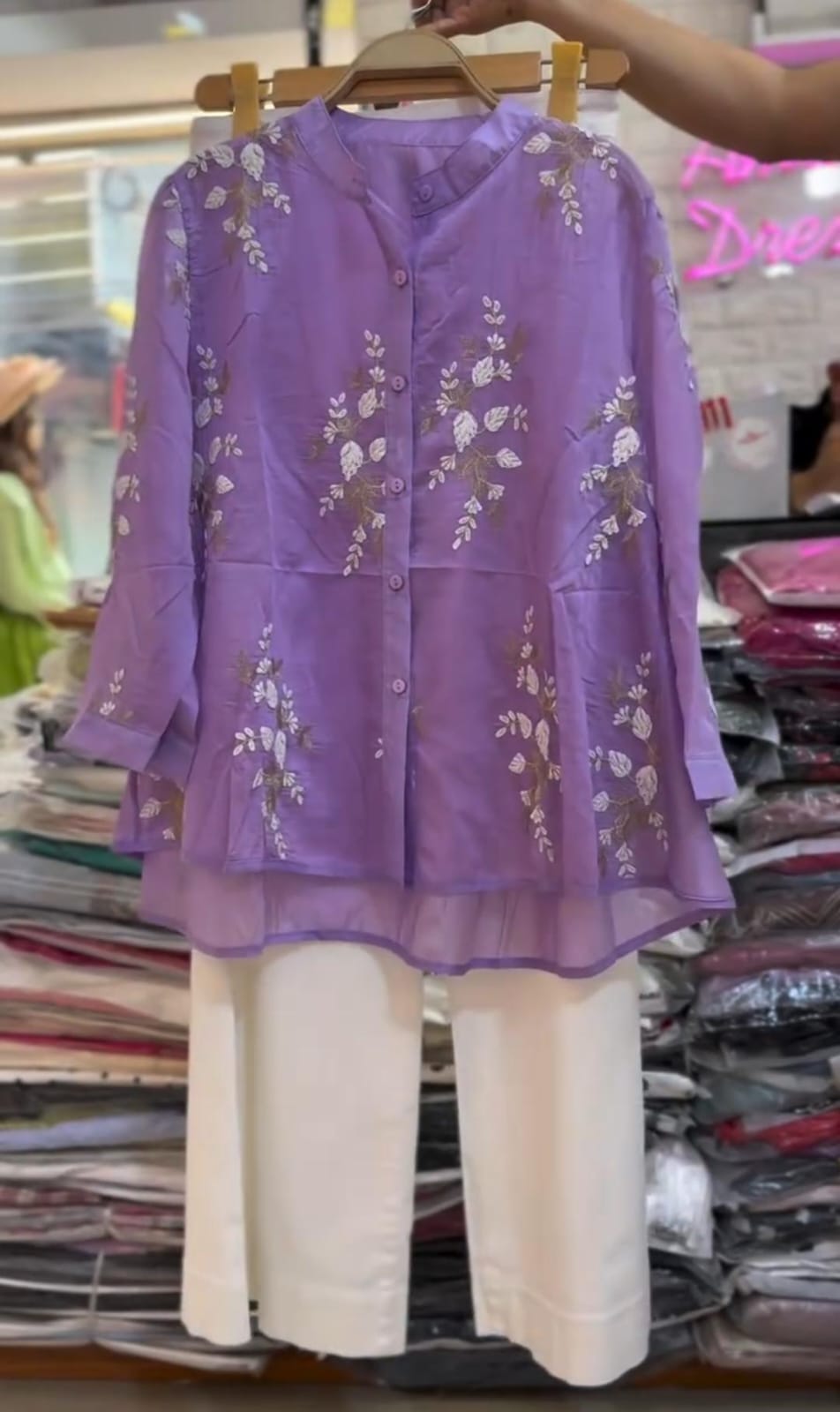 Women's Embroidered Cotton Lawn Shirt & Straight Trouser