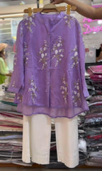 Women's Embroidered Cotton Lawn Shirt & Straight Trouser