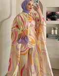 3Pcs Printed Co-Ord Set with Flowing Cape for Women