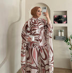 3Pcs Printed Co-Ord Set with Flowing Cape for Women