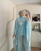3Pcs Printed Co-Ord Set with Flowing Cape for Women