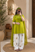 3pcs Cotton Lawn Embroidered Suit with Printed Trouser Chiffon Dupatta