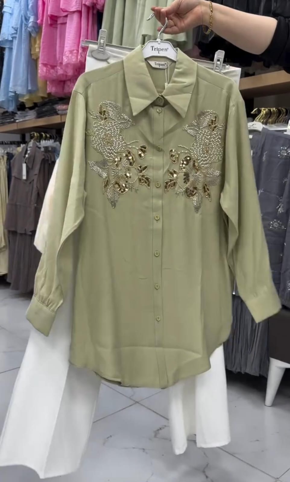 Embellished Shirt with Wide Leg Trouser Set