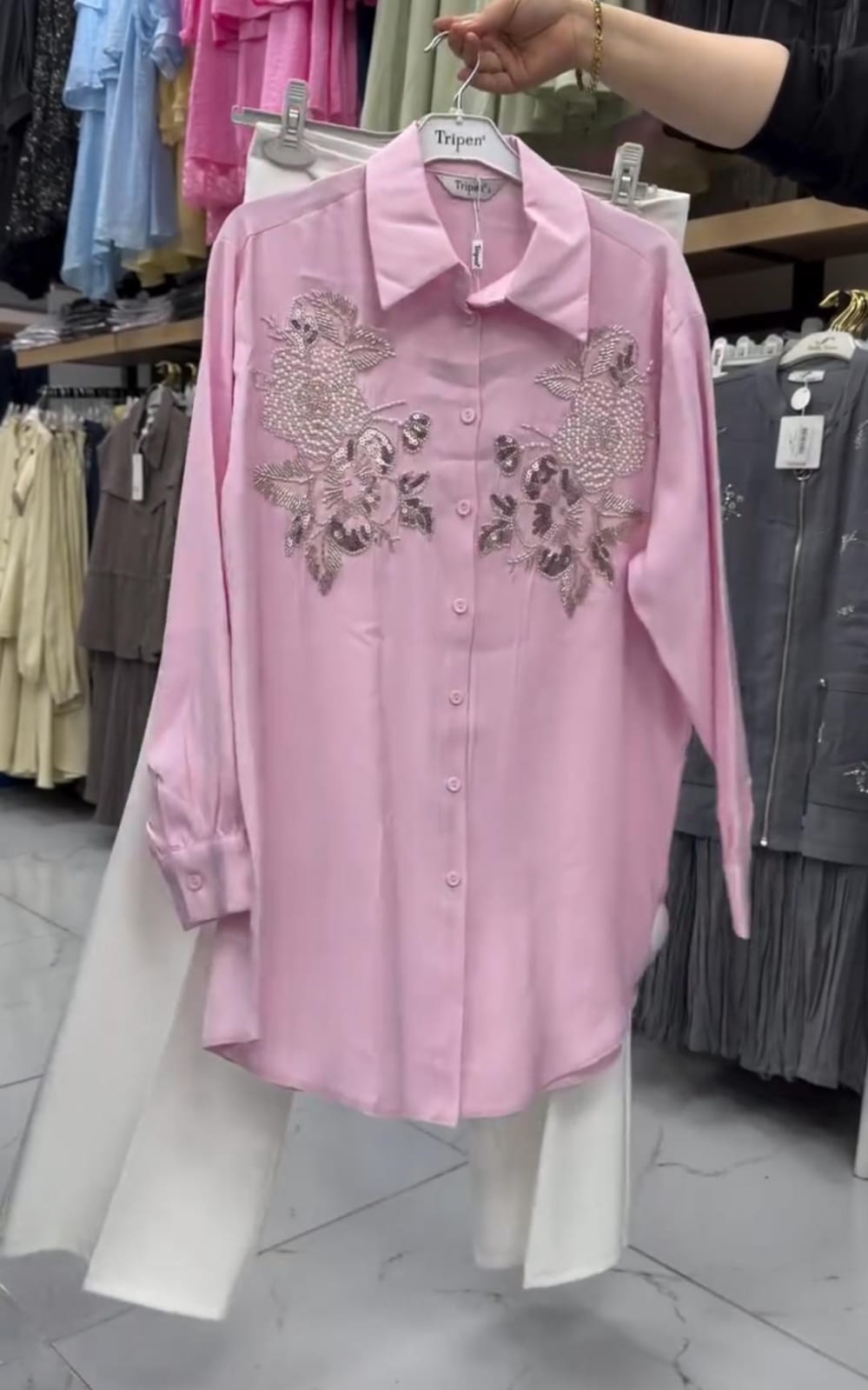 Embellished Shirt with Wide Leg Trouser Set