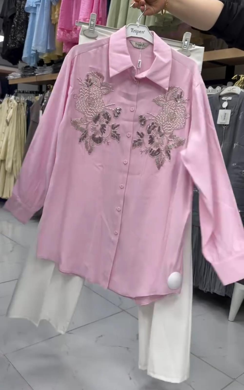Embellished Shirt with Wide Leg Trouser Set